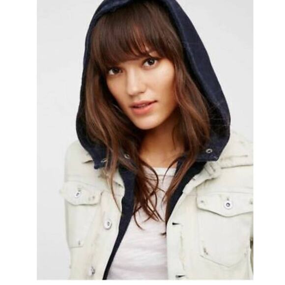 New Free People Double Weave Hooded Denim Jacket  $148 SMALL White Liberty Wash - Picture 4 of 7